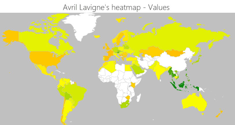 Avril Lavigne youtube heatmap values