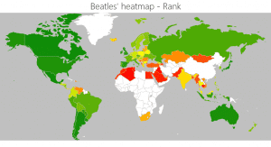Beatles global heatmap map by rank