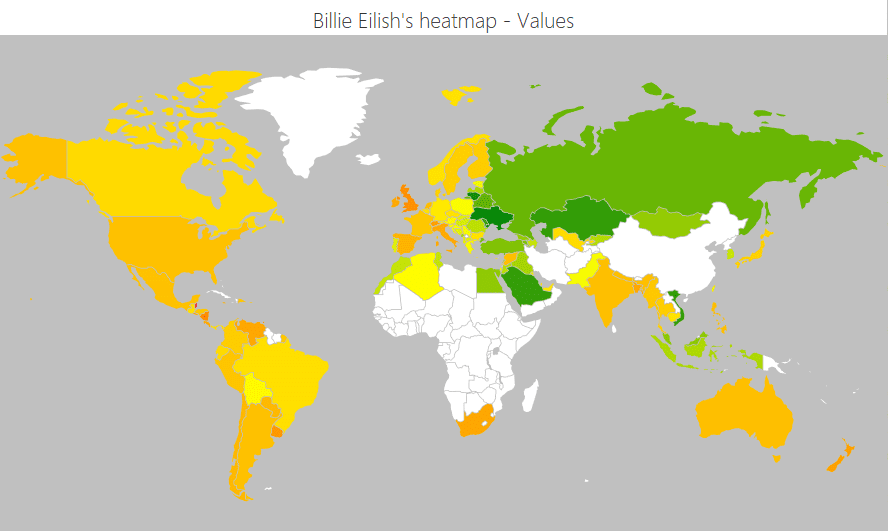 Global Heatmap Billie Eilish values