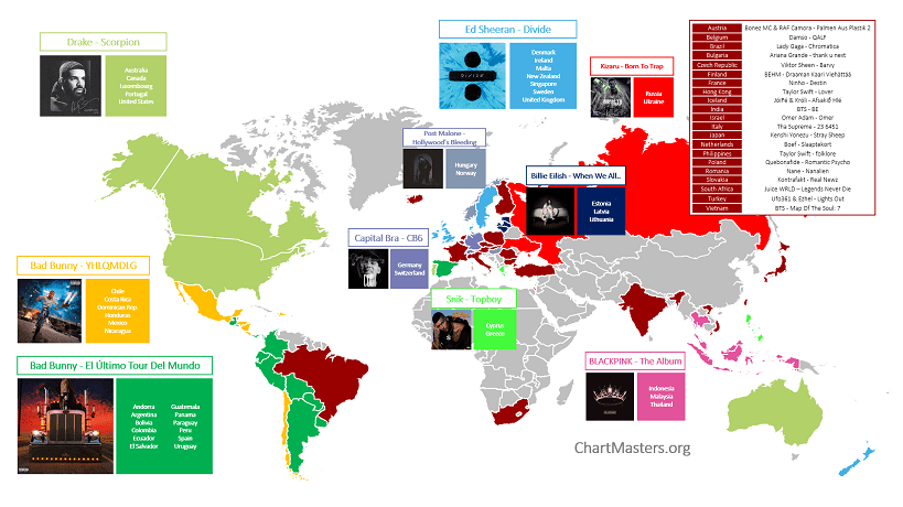 ChartMasters - top streaming album debuts on Spotify by market