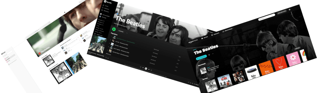 The Beatles page on multiple streaming platforms