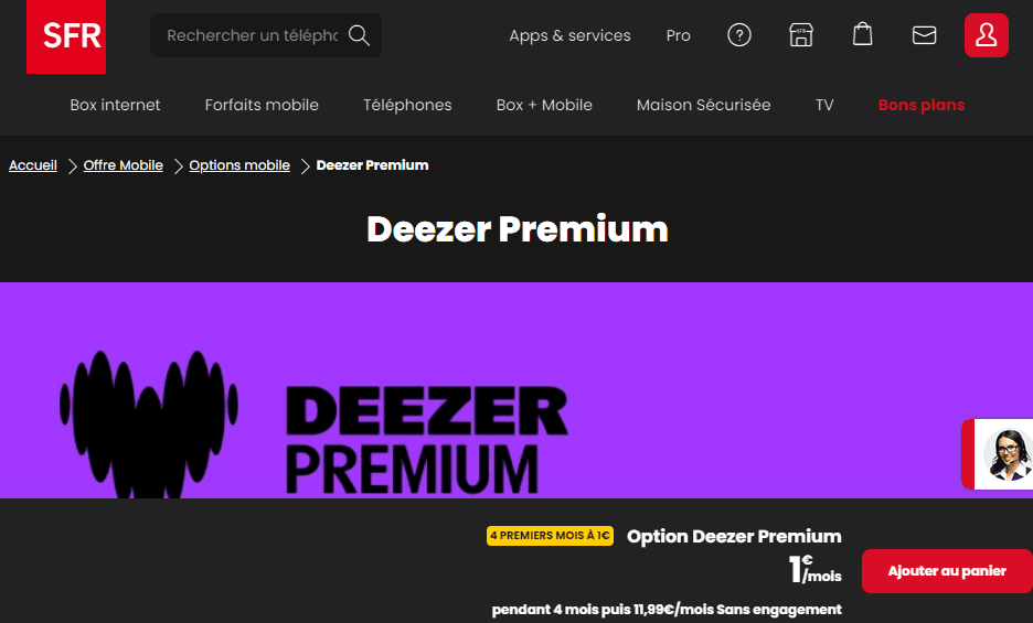 SFR promoting the Deezer premium option